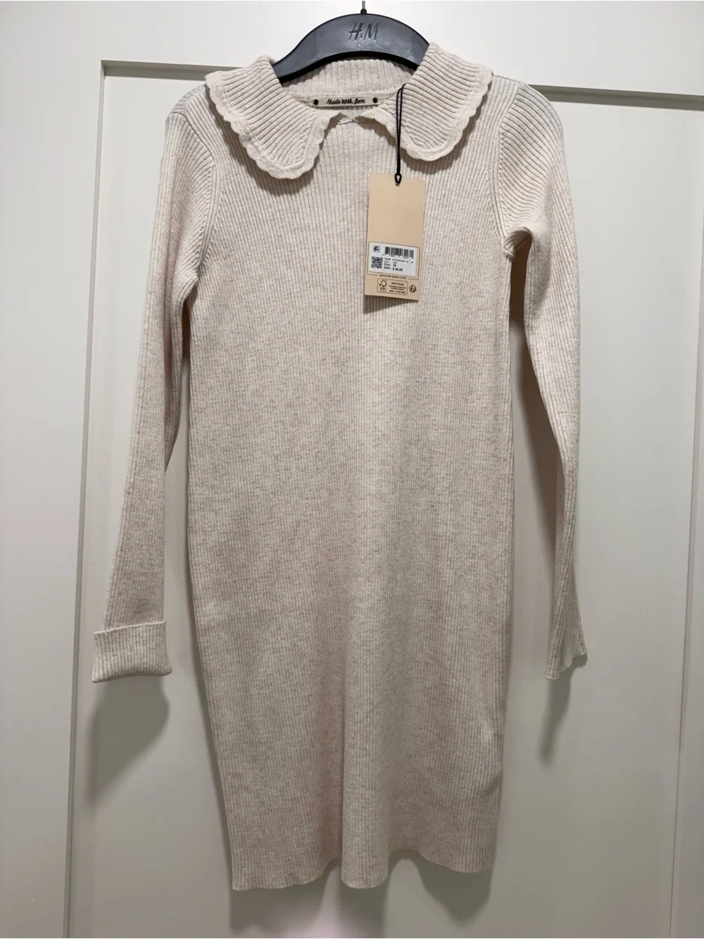 Girls Scotch&Soda Cream Ribbed Long-Sleeve Sweater Dress with Peter Pan Collar